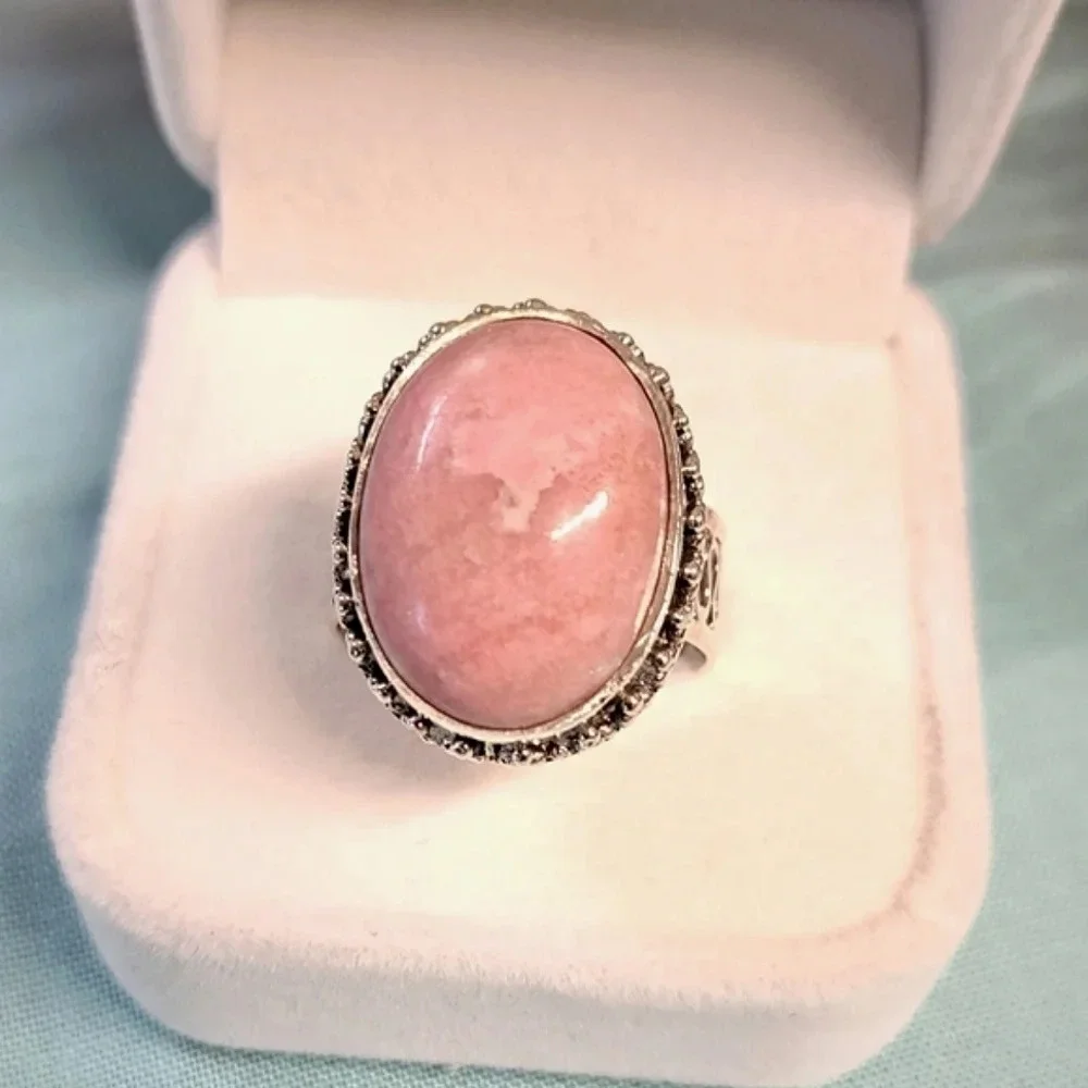 Norwegian Thulite Solitaire Ring In 925 Sterling Silver.